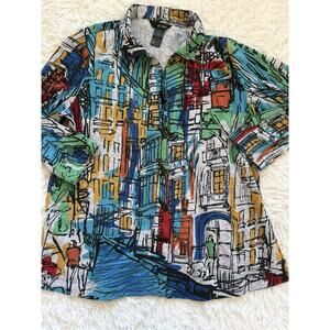 Ali Miles Women’s L Multicolor City Themed Blouse. Pretty, Great Quality